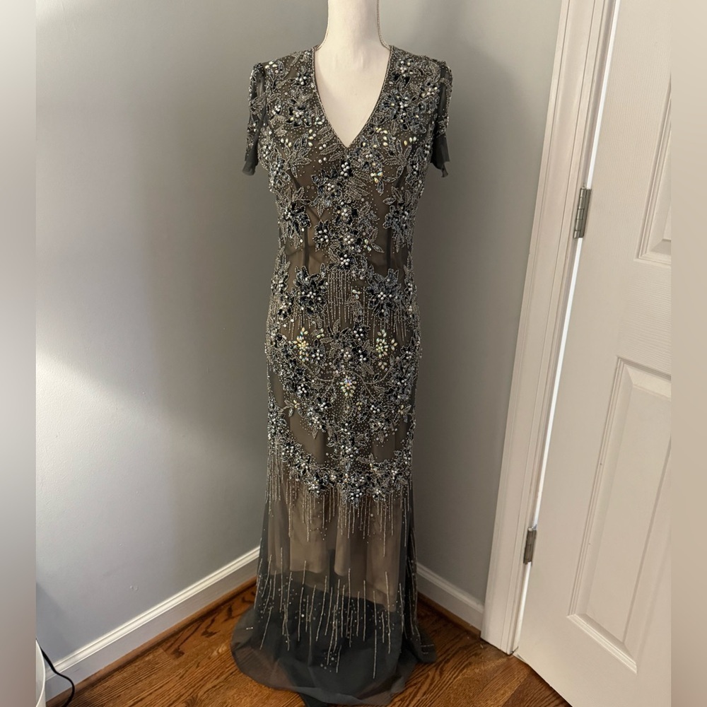 Jovani Charcoal Beaded Wedding Gown